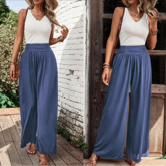 Boho black solid wide leg pants - Picture 2 of 16